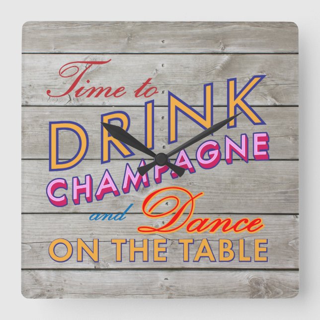Colourful Time to Drink Champagne Wall Clock (Front)