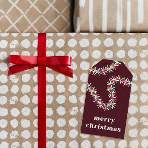 Colourful Tinsel Garland Merry Christmas Gift Tag