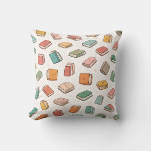 Colourful Tiny Repeating Books Pattern Cushion