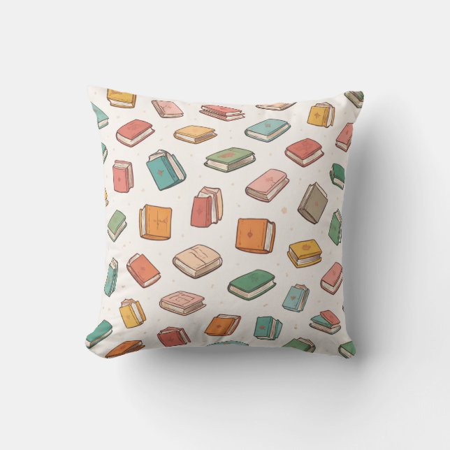 Colourful Tiny Repeating Books Pattern Cushion (Front)