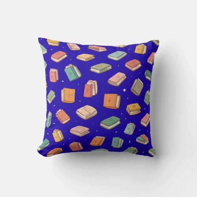 Colourful Tiny Repeating Books Pattern Cushion (Front)