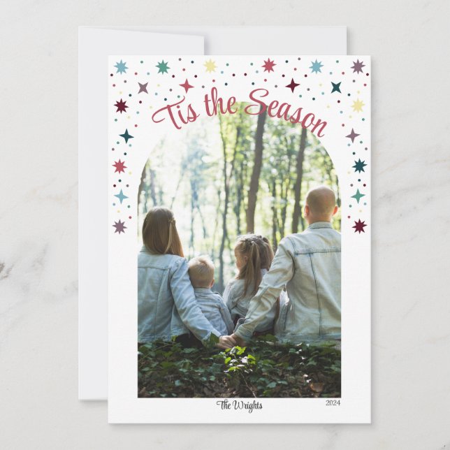 Colourful Tis the Season Photo Flat Holiday Card (Front)
