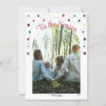 Colourful Tis the Season Photo Flat Holiday Card