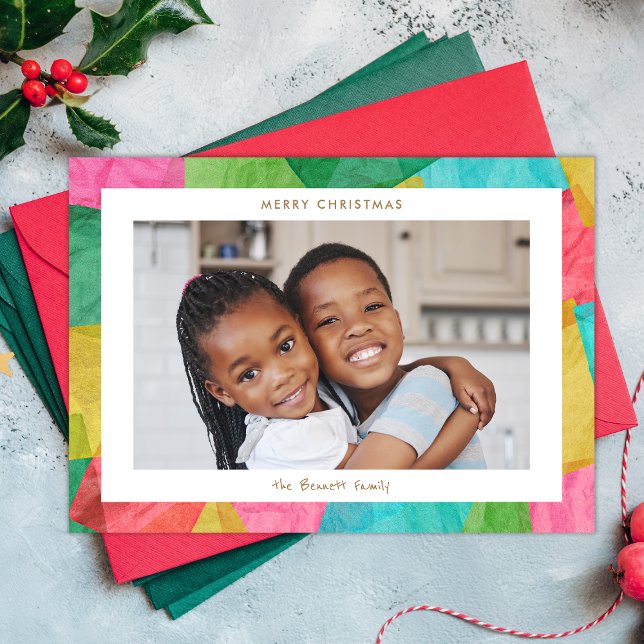 Colourful Tissue Paper Horizontal Christmas Photo Holiday Card (Creator Uploaded)