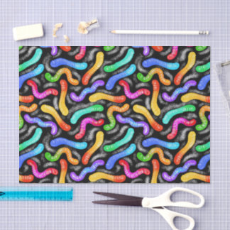 Colourful tissue paper in sweet gummy worm candy