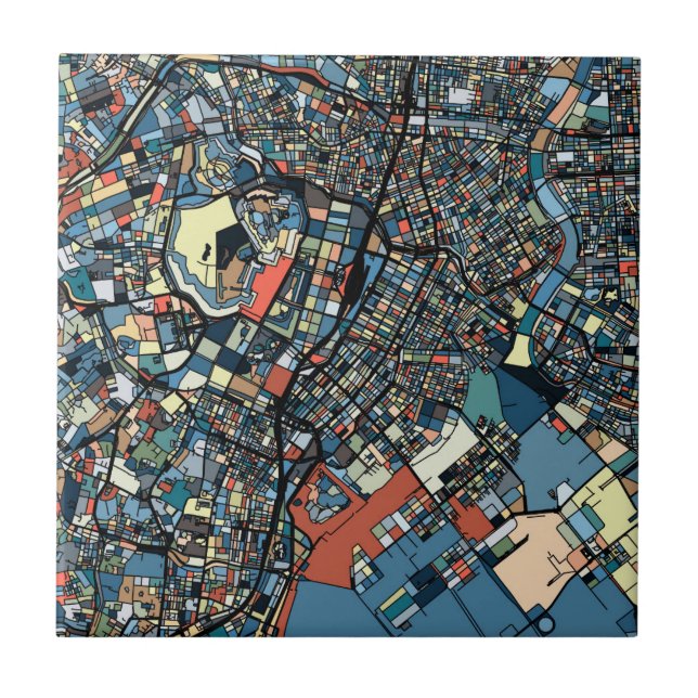Colourful Tokyo Map Ceramic Tile (Front)