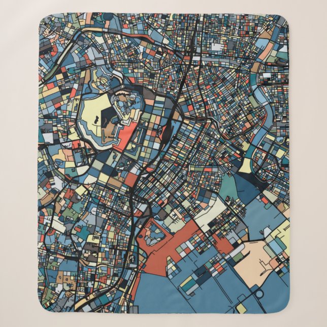 Colourful Tokyo Map Sherpa Blanket (Front)