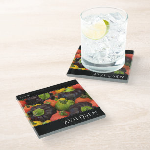 Colourful Tomato & Purple Bell Pepper Medley Glass Coaster