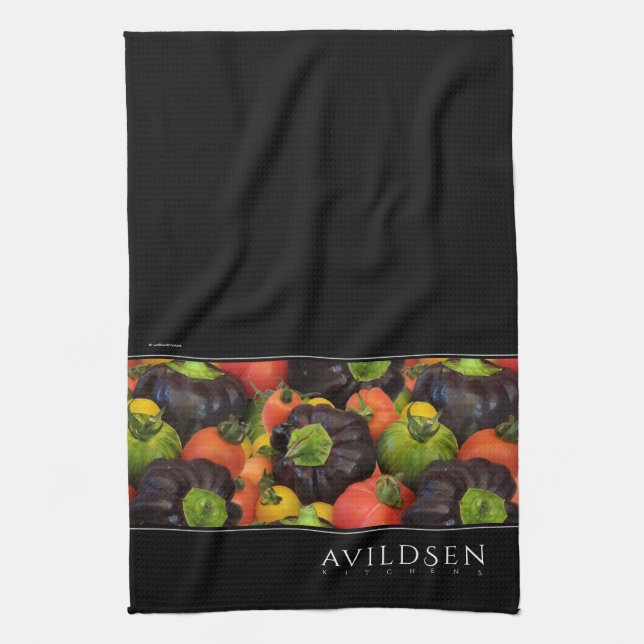 Colourful Tomato & Purple Bell Pepper Medley Tea Towel (Vertical)