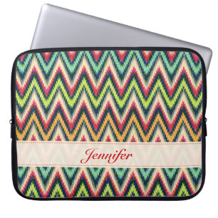 Colourful Tones Retro Chevron Pattern Monogram Laptop Sleeve
