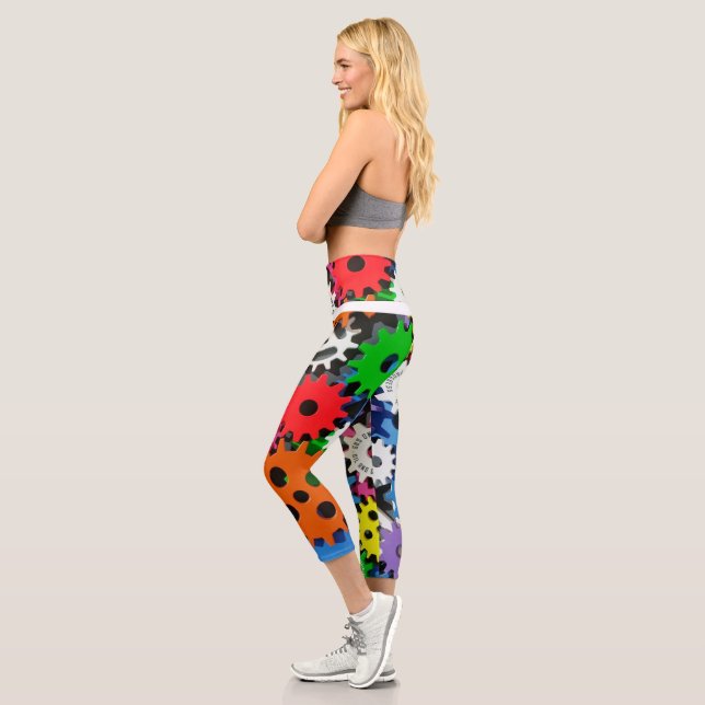 colourful toothed wheels Design Capri Leggings (Left)
