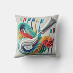 Colourful Toothpaste & Toothbrush Abstract Art Cushion
