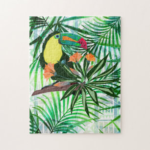 Colourful Toucan and flowers. Jigsaw Puzzle