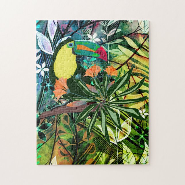 Colourful Toucan and flowers. Jigsaw Puzzle (Vertical)