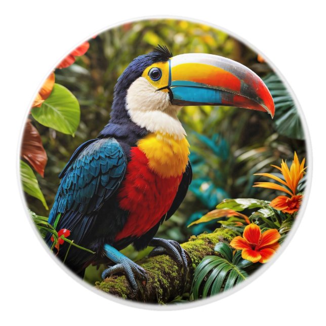 Colourful Toucan Bird Ceramic Knob (Front)