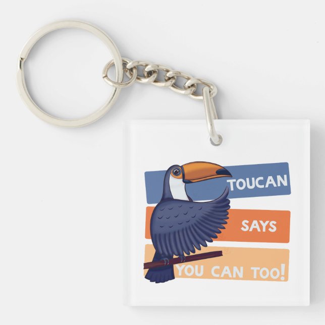 Colourful Toucan Bird with Positive Message Key Ring (Front)