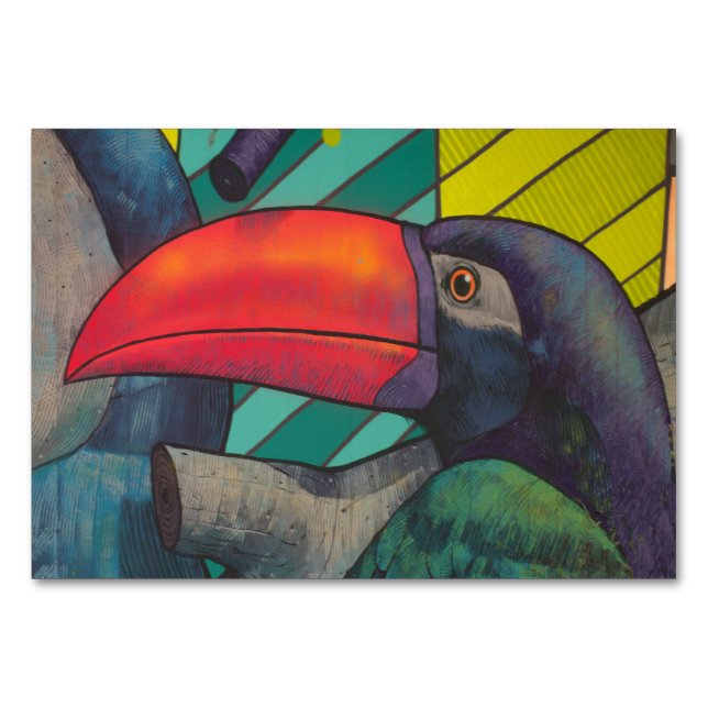 Colourful Toucan Graffiti Table Number (Front)