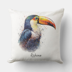 Colourful Toucan in Pointillism customisable Cushion