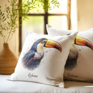 Colourful Toucan in Pointillism customisable Cushion