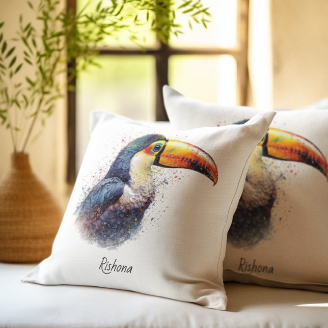 Colourful Toucan in Pointillism customisable Cushion (Creator Uploaded)