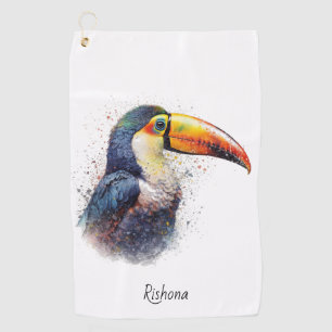 Colourful Toucan in Pointillism customisable Golf Towel