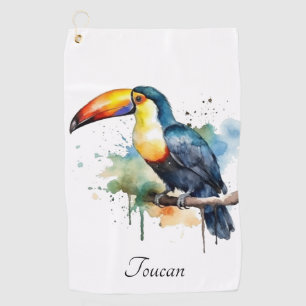 colourful toucan sitting ,customisable golf towel