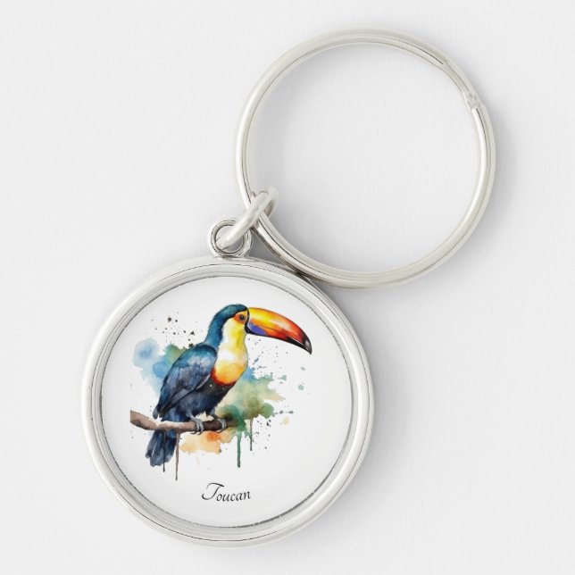 colourful toucan sitting, customisable key ring (Front)