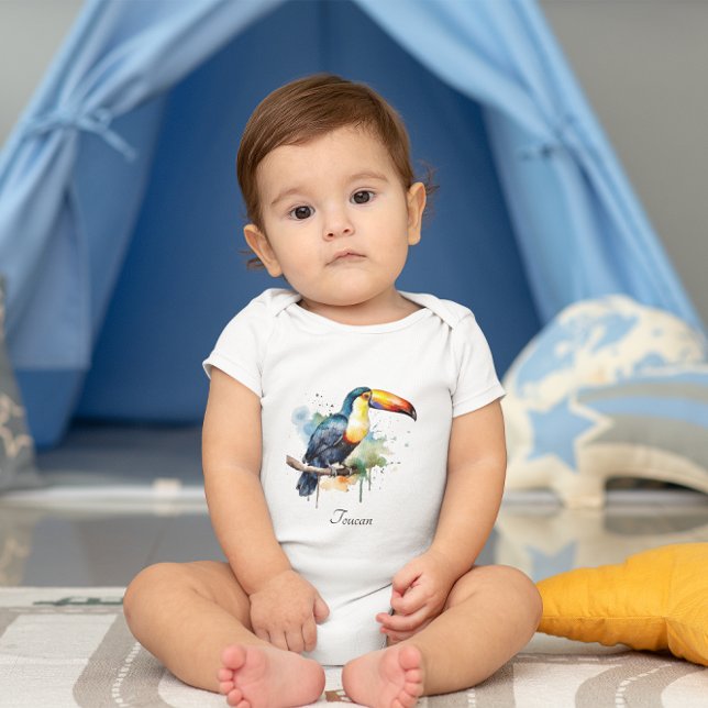 colourful toucan sitting on a  branch baby bodysuit (Creator Uploaded)