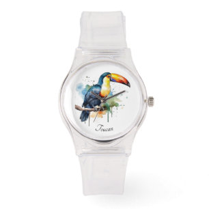 colourful toucan sitting on a  branch, customisabl watch