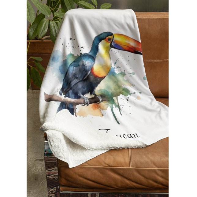 colourful toucan sitting on a  branch fleece blanket (Creator Uploaded)