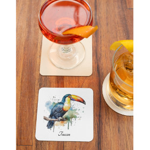 colourful toucan sitting on a  branch glass coaster
