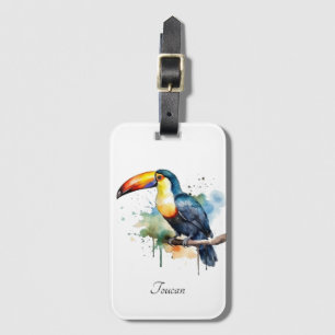 colourful toucan sitting on a branch luggage tag