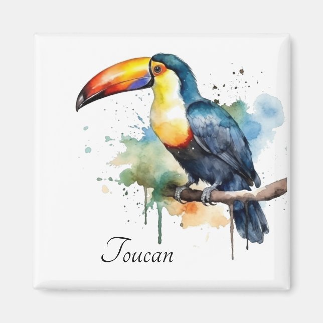 colourful toucan sitting on a  branch magnet (Front)