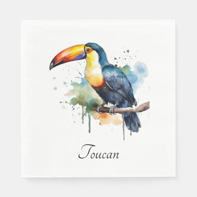 colourful toucan sitting on a  branch napkin (Front)