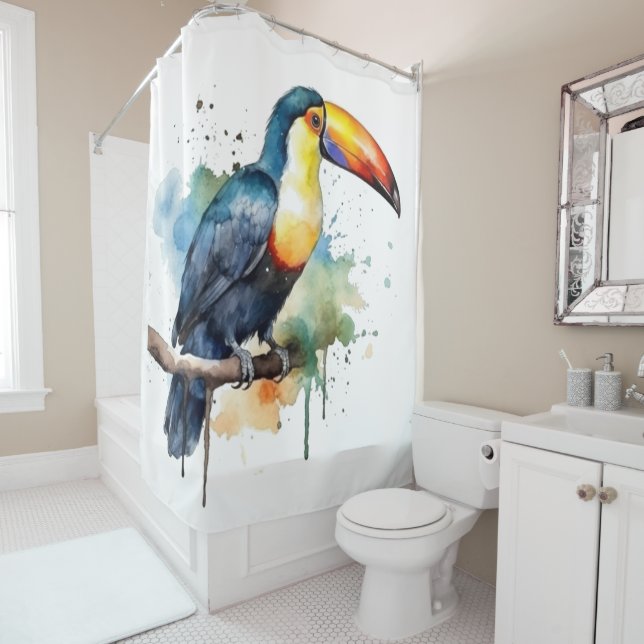 colourful toucan sitting on a  branch shower curtain (In Situ)
