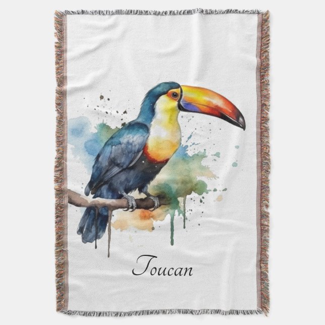 colourful toucan sitting on a  branch throw blanket (Front Vertical)
