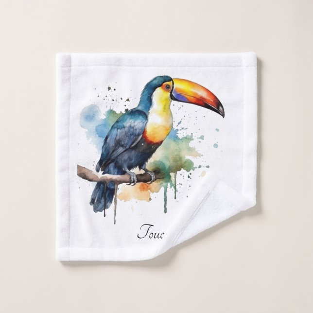 colourful toucan sitting on a  branch wash cloth (Wash Cloth)