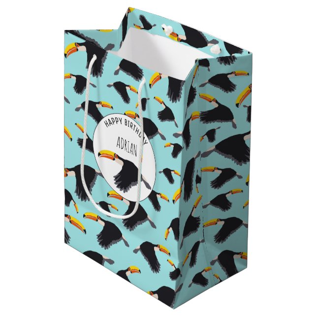 Colourful Toucan Tropical Bird Pattern Birthday Medium Gift Bag (Front Angled)