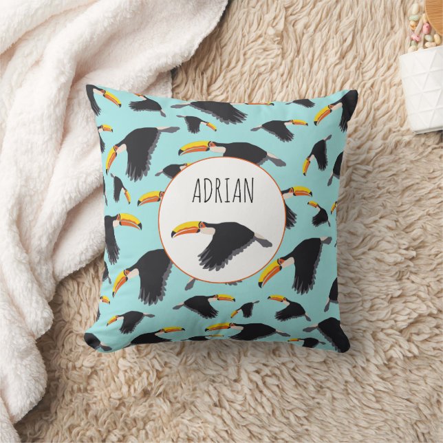 Colourful Toucan Tropical Bird Pattern Cushion (Blanket)