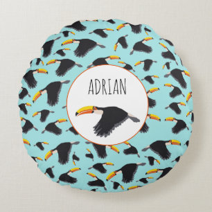 Colourful Toucan Tropical Bird Pattern Round Cushion
