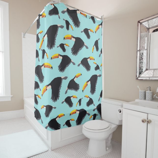 Colourful Toucan Tropical Bird Pattern Shower Curtain (In Situ)