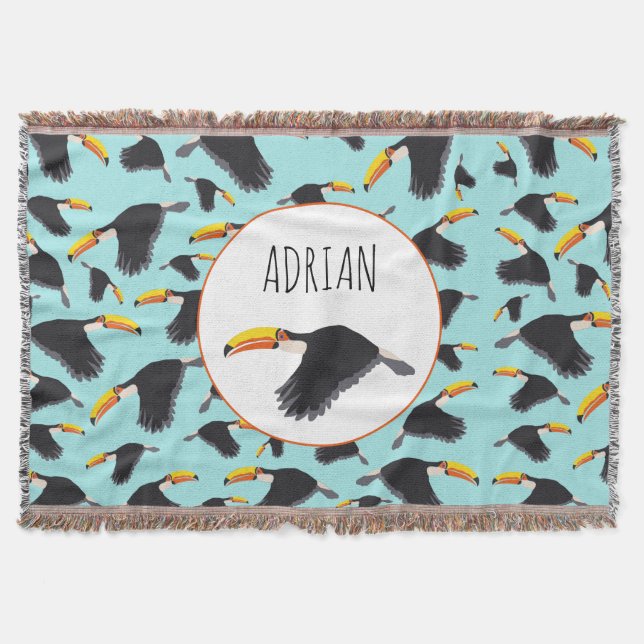 Colourful Toucan Tropical Bird Pattern Throw Blanket (Front)