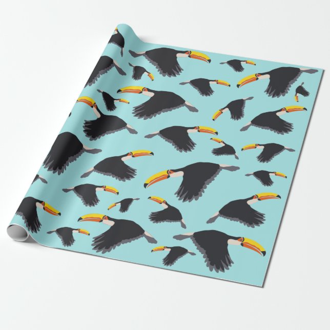 Colourful Toucan Tropical Bird Pattern Wrapping Paper (Unrolled)