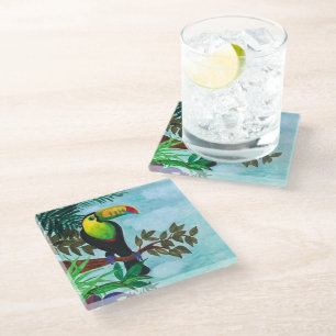 Colourful Toucan Tropical Rainforest Glass Coaster