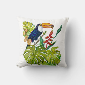 Colourful Toucan Watercolor Tropical Bird Cushion