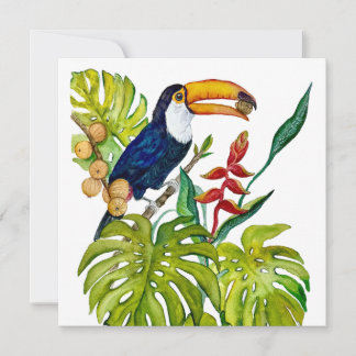 Colourful Toucan Watercolor Tropical Bird Invitation