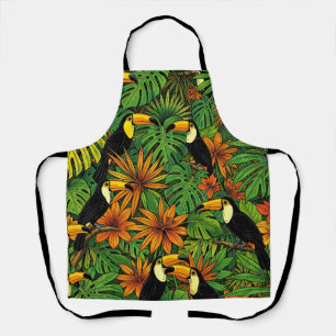 Colourful Toucans Tropical Jungle Leaves Hibiscus Apron
