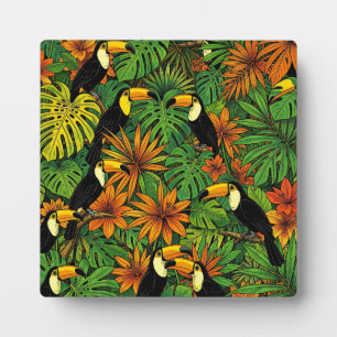 Colourful Toucans Tropical Jungle Leaves Hibiscus Plaque