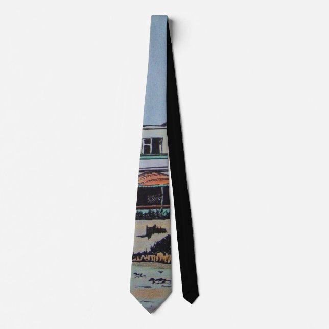 colourful townscape sketchy watercolor art design tie (Front)