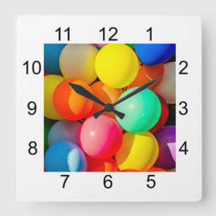 Colourful Toy Balloons Square Wall Clock